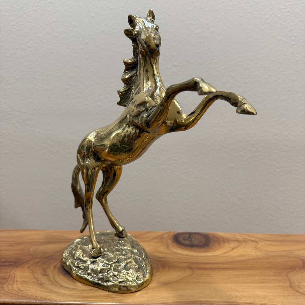 Vintage 60s Solid Brass Decorative Rearing Horse Sculpture Equestrian Art - Picture 5 of 9